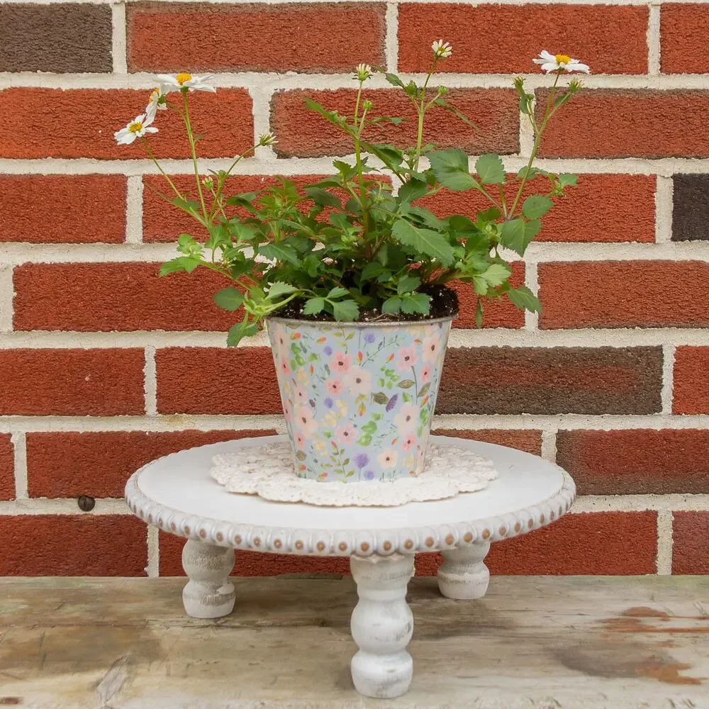 Shabby Chic Metal Planter Blue Floral Flower Pot Bucket Country Cottage Decor